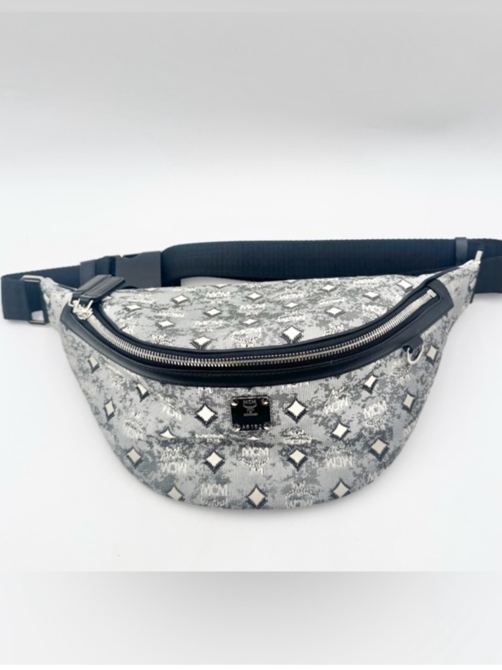 MCM Fursten Medium Belt Bag in Grey & White NWT